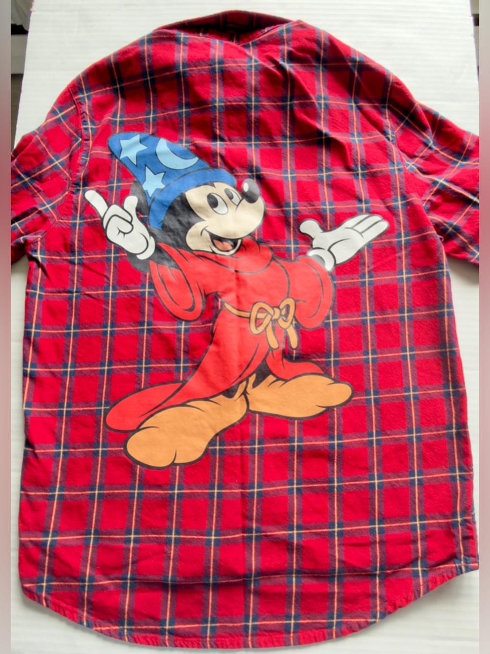 Disney Red Plaid Button-Down with Sorcerer Mickey Print